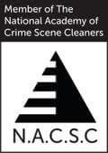 National academy of crime scene and trauma cleaning black pyramid logo on white background